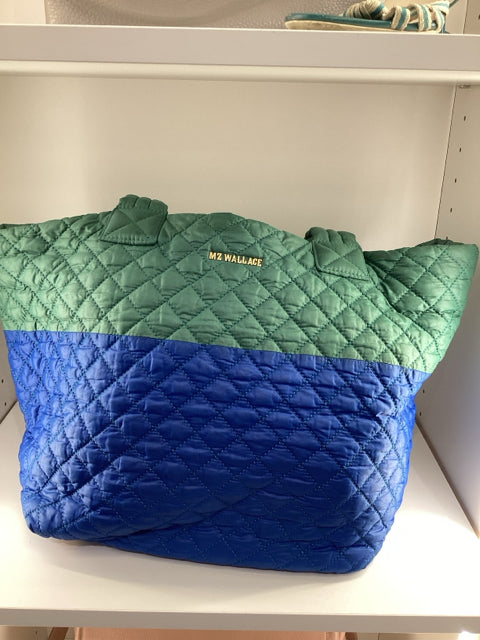 Pre Owned Mz Wallace Nylon Green/Blue X LARGE 2 Strap Quilted Tote Bag