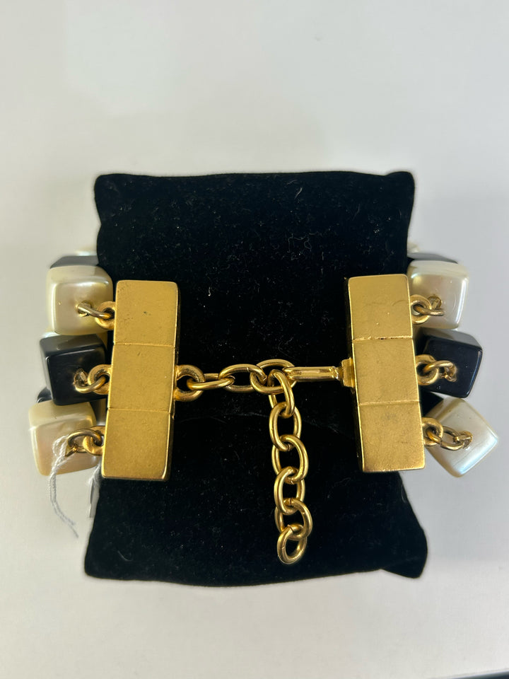 Vintage Karl Lagerfeld 3 Strand Cubes Gold, Blk, White Bracelet