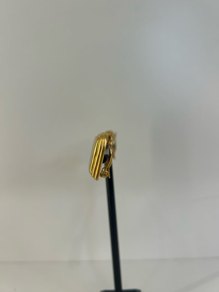 Vintage Karl Lagerfeld Clip On Matte Gold Sqaure Earrings