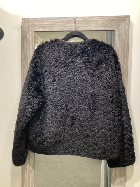 Chic Black Teddy Bear Faux Fur Jacket W Gold Buttons. Size M/L