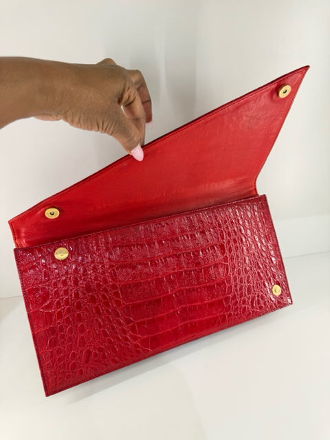 Pre Owned Red Leather Casadei Clutch Bag