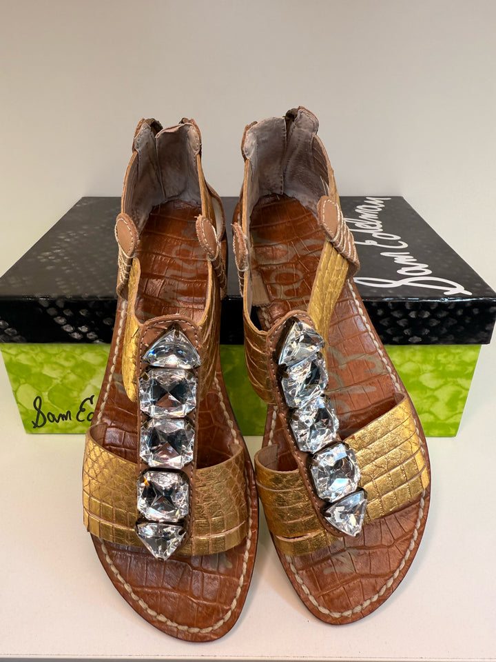 Sam Edelman Sz 6 Tan Bejeweled Sandals in Box