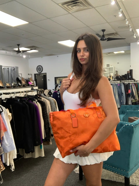 Pre Owned Coach Tote zip top nylon CC print