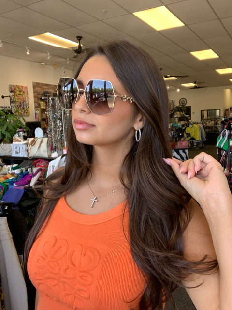 Salvatore Ferragamo SUNGLASSES pentagon shaped "Gancini" temple lens cleaner/case SF291S 703 61-15 145 #2