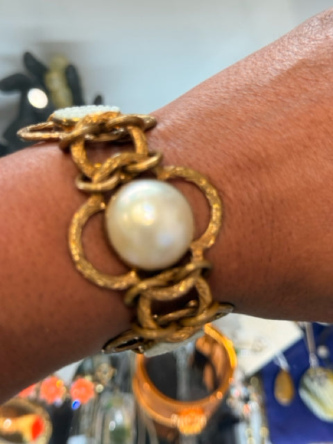 Stephen Dweck Bracelet Brass w Turquoise & Mother of Pearl