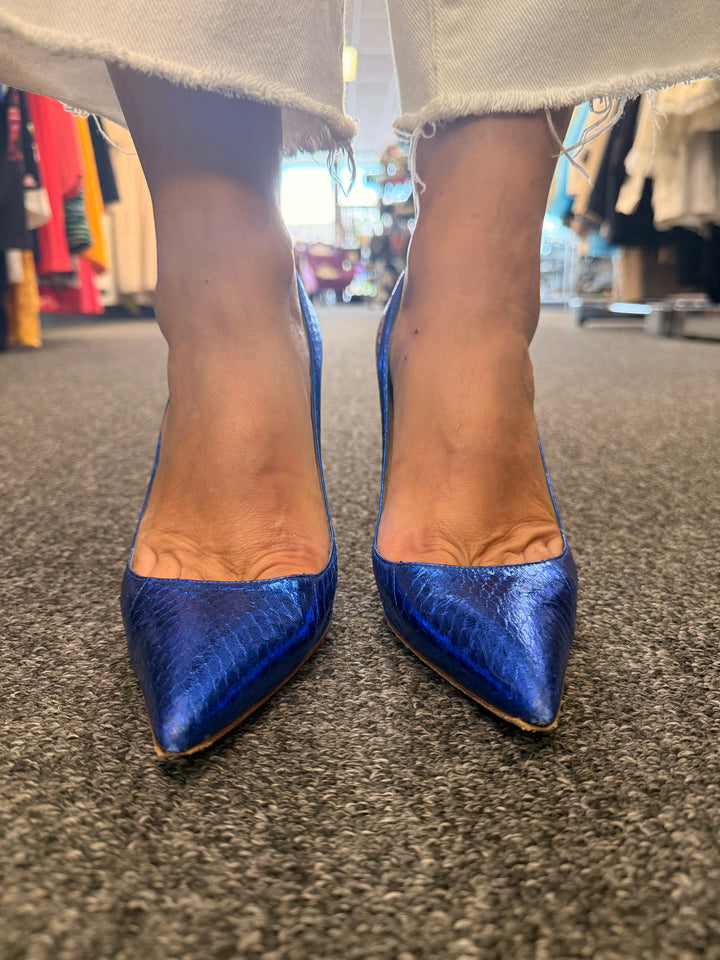 Manolo Blahnik As Is Bibi Snake Pump Sz 38.5 Shoe