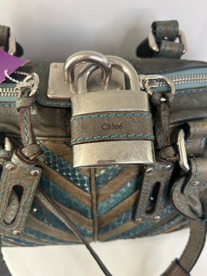 Chloe Snakeskin/Calfskin Chevron Paddington Designer Bag
