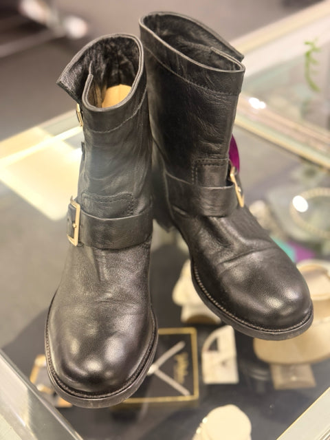 Jimmy Choo Sz 7 Leather Black Biker Boots Shoes