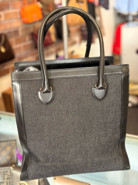 Dior Top Handle Black Leather Trim with black Denim/Tods dust bag Designer