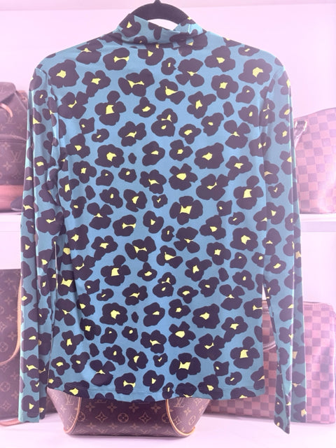 NWT La Double J Sz XL Turtle Neck Flower Leopard Print Blouse Top
