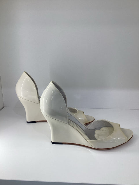 Sz 37 Gucci White Patent Leather Wedge Pumps Shoes