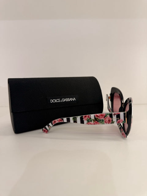 Pre Owned Dolce & Gabana Floral and Stripe Designer Sunglasses DG4319 3164/W9  W/ Case