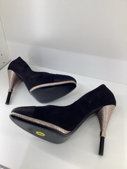 Sz 40 Chanel Multi Media Black Suede Satin Heels Pumps Shoes