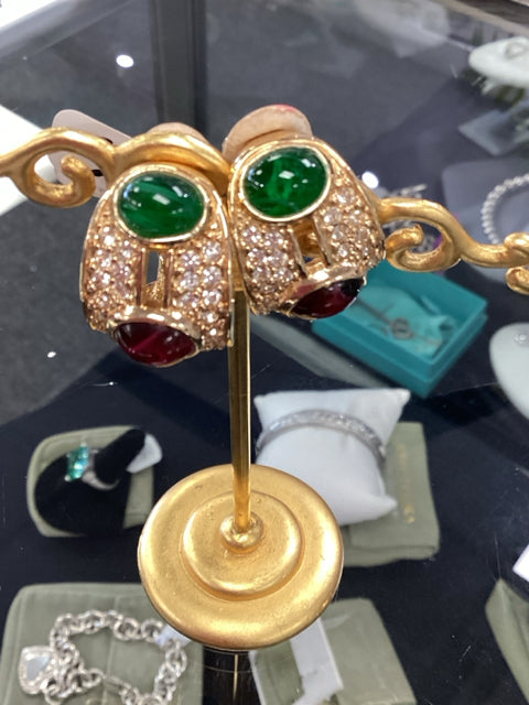 Vintage Gold Earrings w/ Cabochon Beads