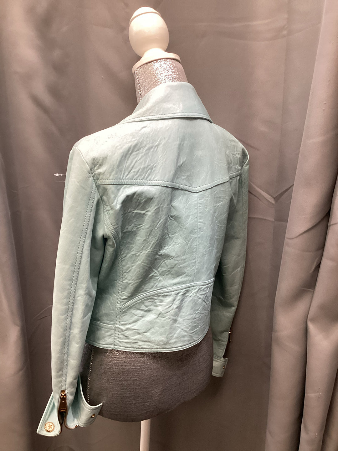 Versace Mint Leather Moto Jacket Size 40