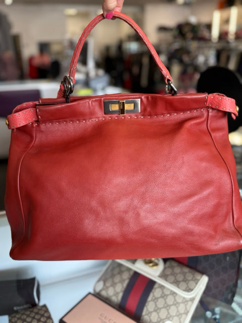 Fendi Leather Oxblood Red Designer Hand Bag w/ Strap