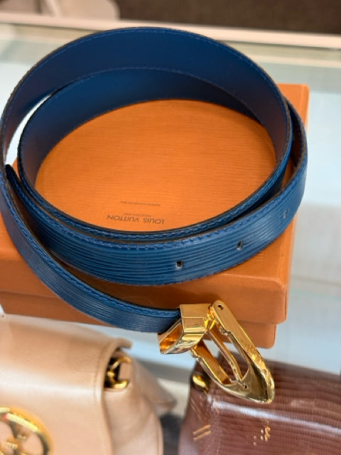 Louis Vuitton 85/34 epi bright blue gold buckle Belt