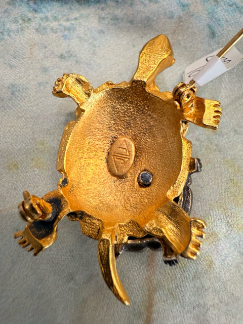 Judith Jack Mama Baby Turtle Pin Gold Plated-Marcasite Pin