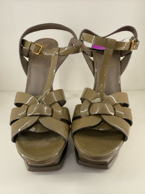 Pre Owned Yves Saint Laurent z 40 Designer Patent Leather Tribute Tuape Neutral Shoes