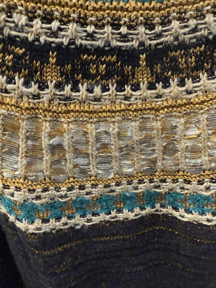 Chanel 19A L/S Crew neck Gold and Teal Bib Sweater Size 38