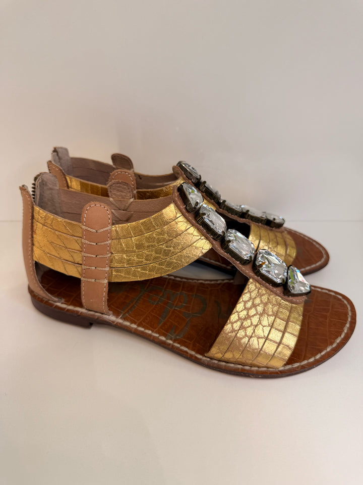 Sam Edelman Sz 6 Tan Bejeweled Sandals in Box