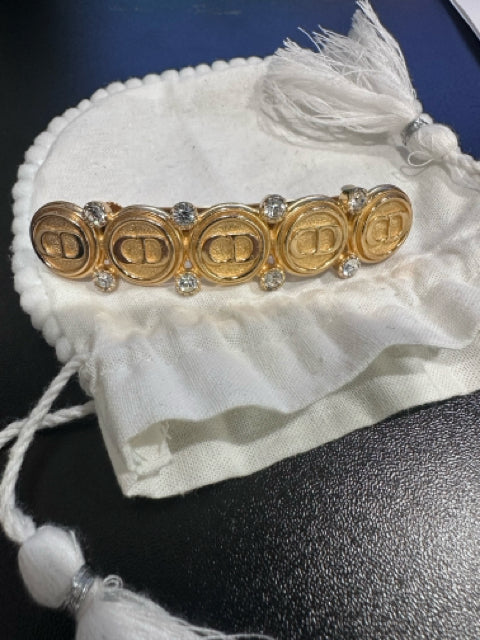 Vintage Dior Gold Tone 5 Station CD 8 Crystal Hair Clip Jewelry