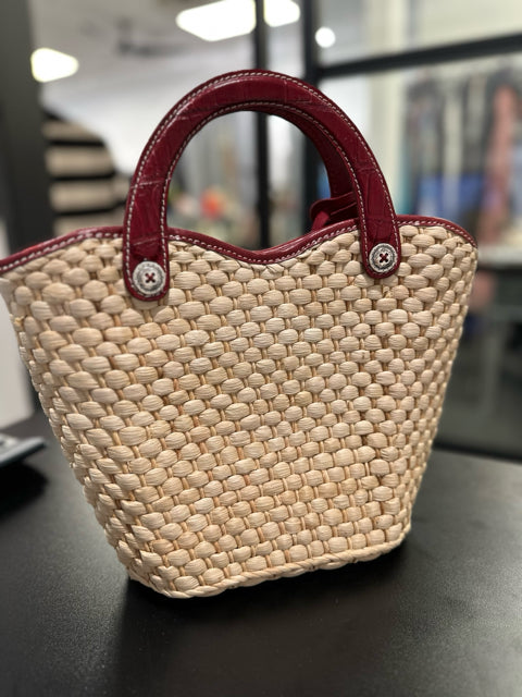 Pre Owned Brighton Small Wheat w/ Red and Green Straw Bag Tote