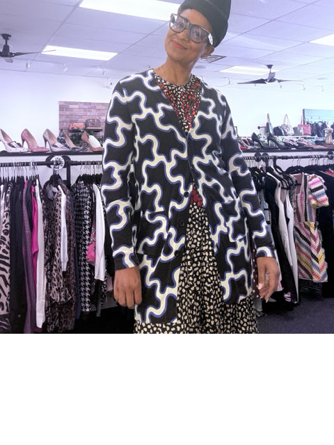 Diane Von Furstenberg Sz 2 Black, Blue and White Sweater Cardigan