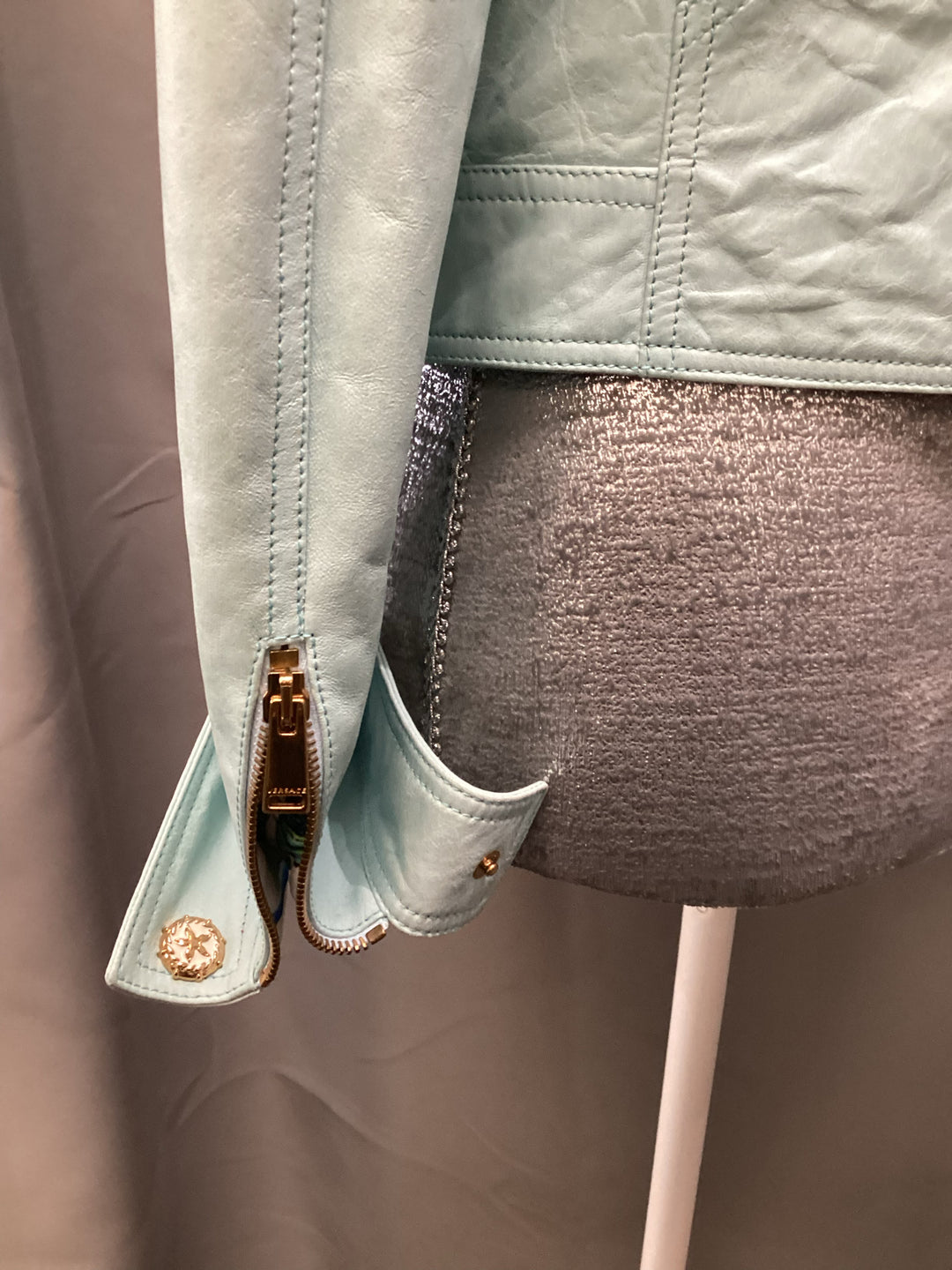 Versace Mint Leather Moto Jacket Size 40