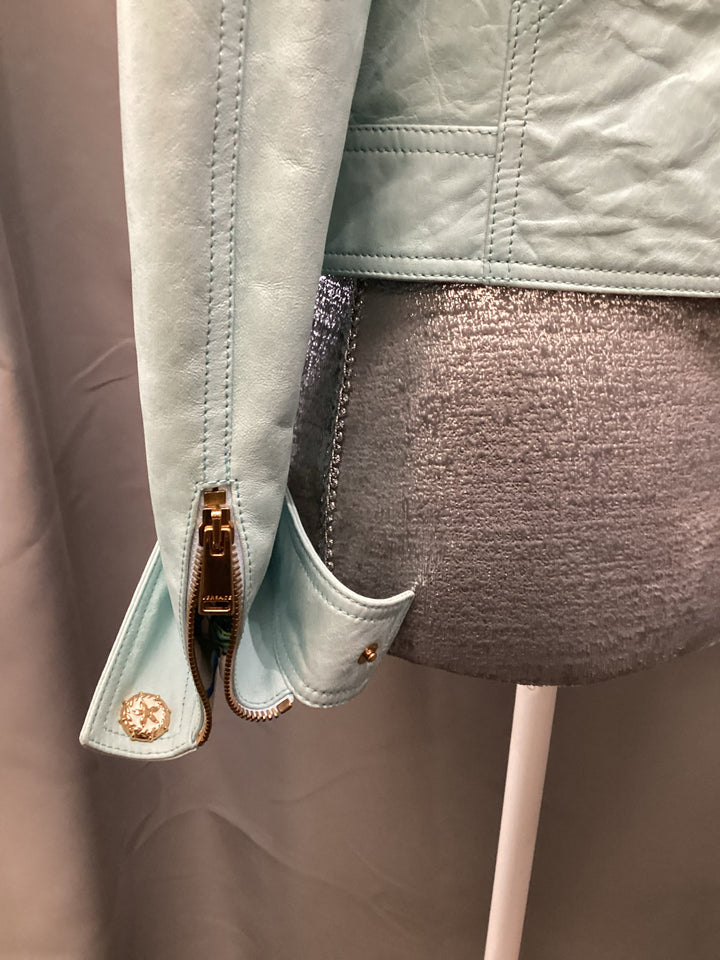 Versace Mint Leather Moto Jacket Size 40
