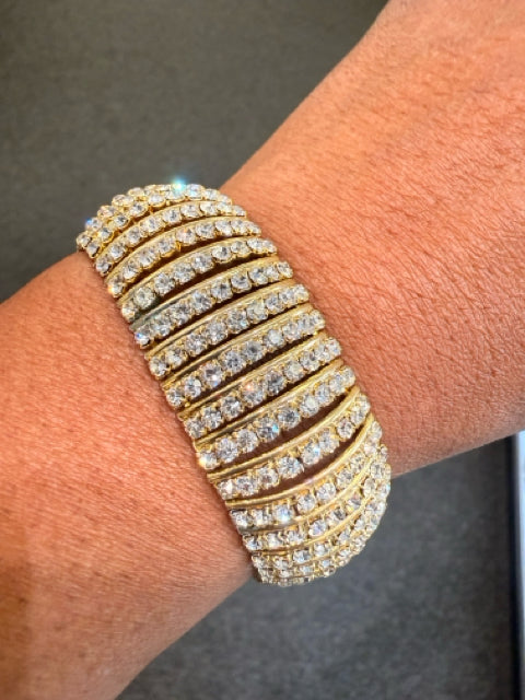 Vintage Wide Clear Rhinestone Bracelet