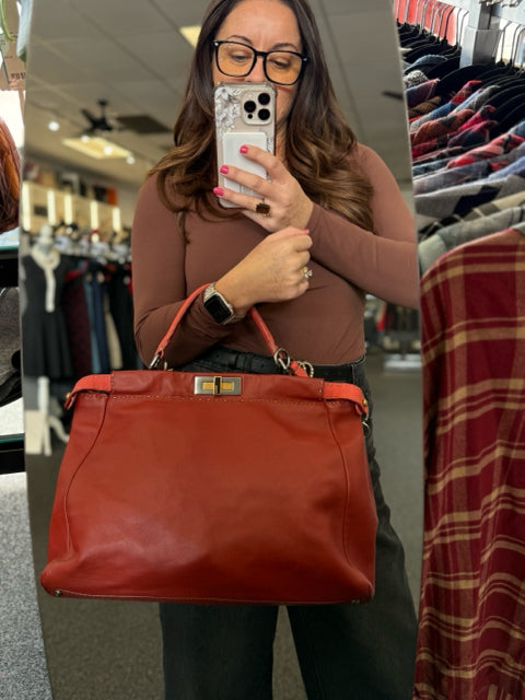 Fendi Leather Oxblood Red Designer Hand Bag w/ Strap