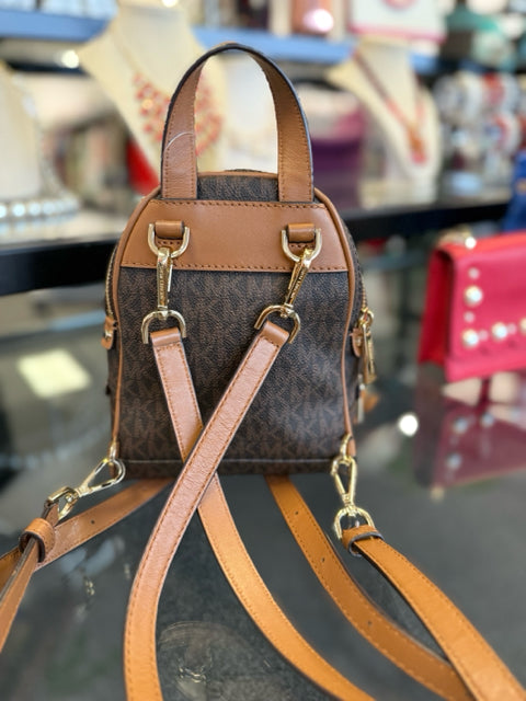 Michael Kors Rhea Brown Monogram Mini  Backpack