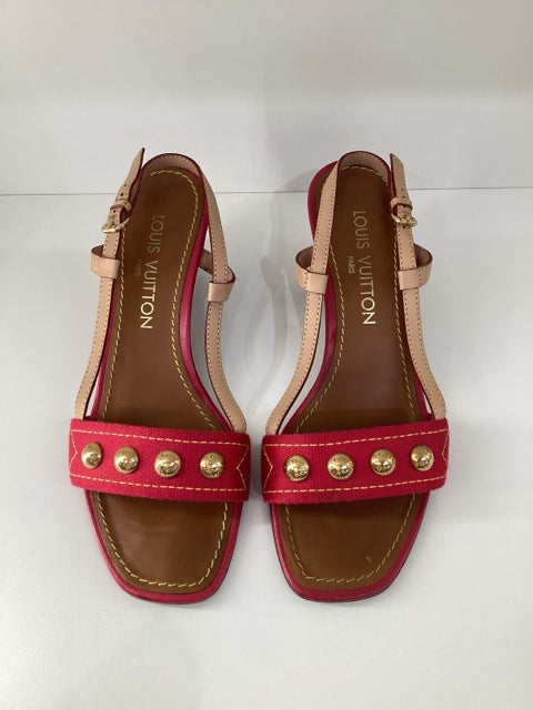 36.5 Louis Vuitton Red Wedge Heels Shoes Sandals