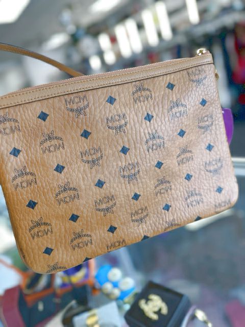 Mcm Monogram Large Tan Leather Wristlets