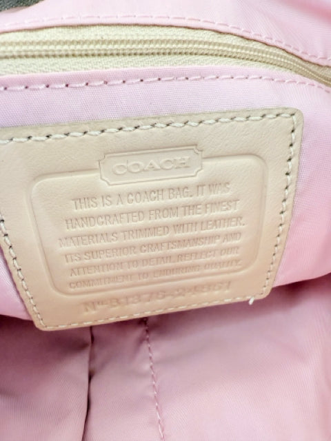 Pre Owned Coach Nylon Beige All over logo w/pink straps/trip Cross Body
