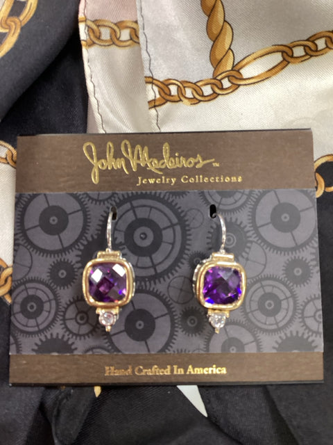 Pre Owned John Medeiros Gold and Amethyst/CZ Earrings w/ Clip Back