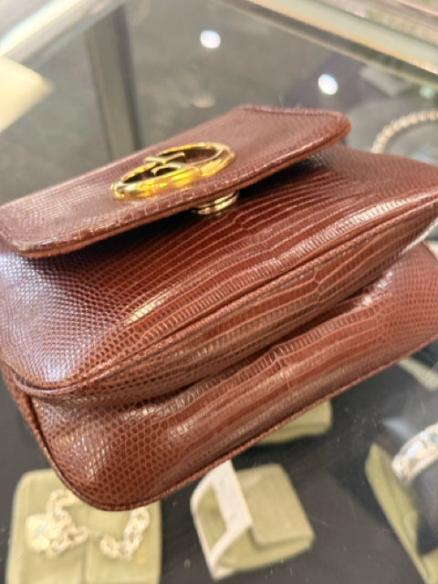 Pre Owned Gucci Lizard Brown Designer Bag W/ Dustbag