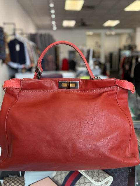 Fendi Leather Oxblood Red Designer Hand Bag w/ Strap