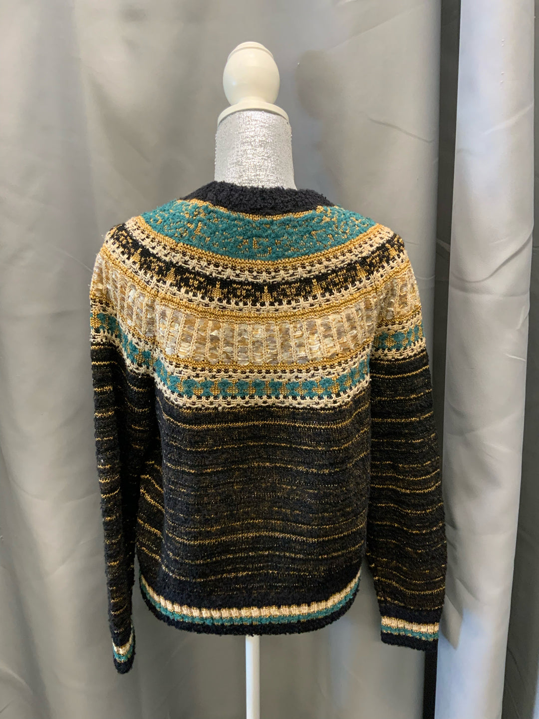 Chanel 19A L/S Crew neck Gold and Teal Bib Sweater Size 38