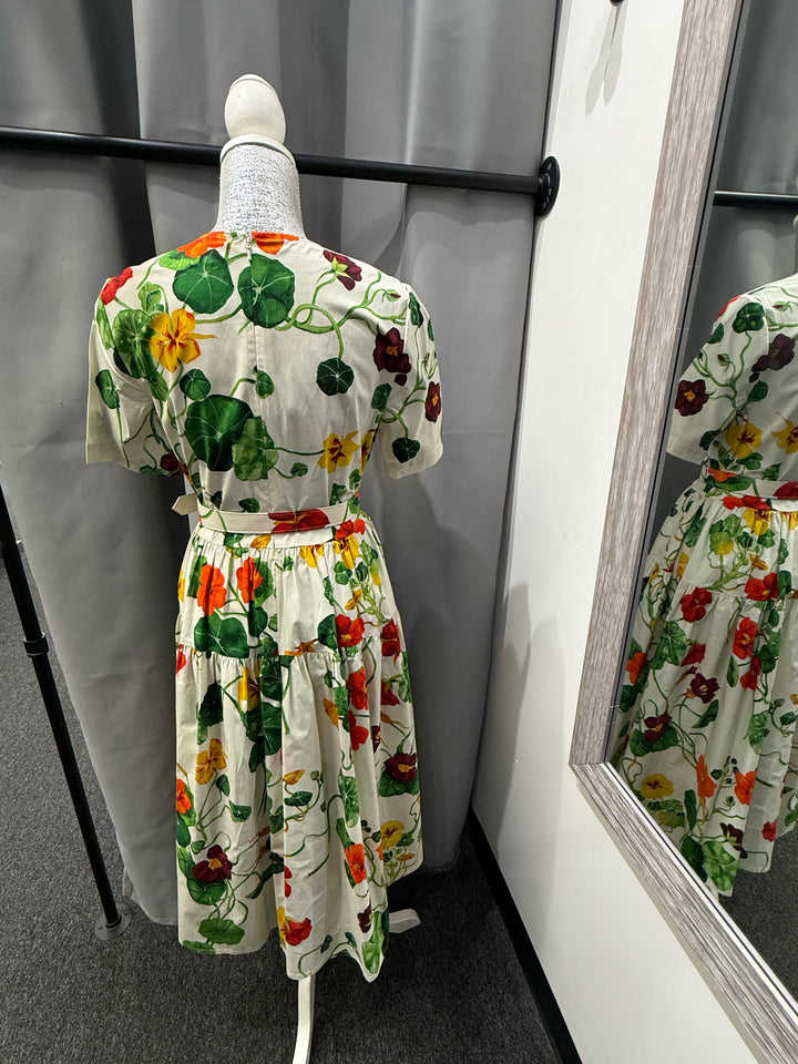 Oscar De La Renta Multi Floral Print w Belt Dress Size 6