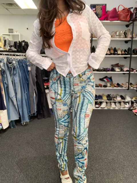 Pre Owned Rag & Bone Tan & Graphic Print Sz 6 Jean