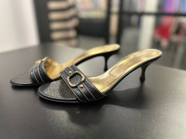 Dolce & Gabana Sz 39 Black Kitten Heel Sandals Shoes