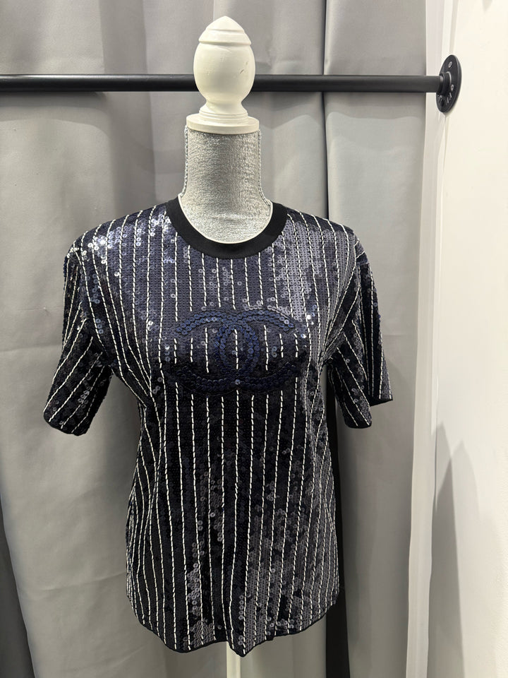 Chanel 23S SS Crew Sequin T-shirt Size M