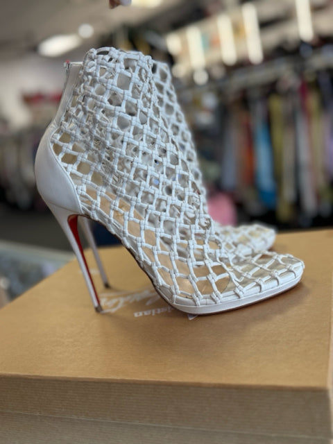 Christian Louboutin Sz 39.5 Porligat 120 Napa Mesh Ankle Boot Shoe Pre Loved
