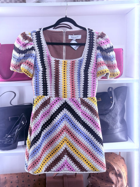 Elliatt Sz M Multi Crochet Stripe Dress