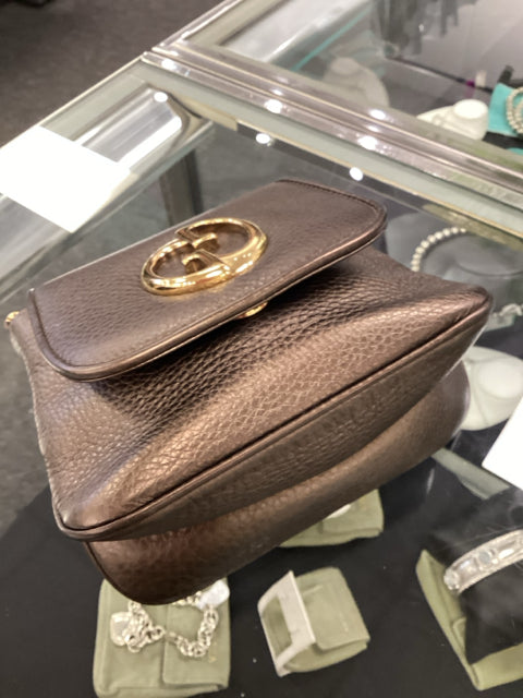 Pre Owned Gucci Pebbled Metallic Bronze Designer Bag W/ Dustbag