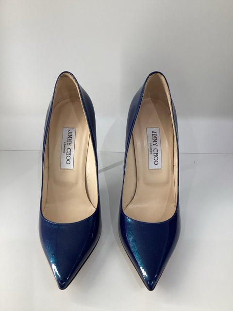 Sz 39 Jimmy Choo Metallic Navy High Heels Pumps Shoes