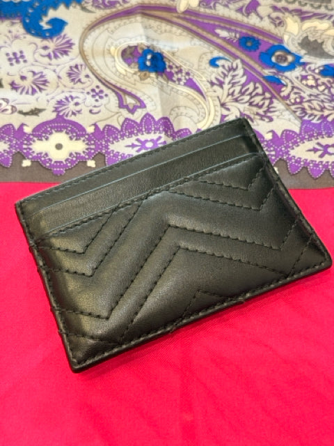 Gucci CC Black Cowhide Holder w Gold GG Hardware Card Case