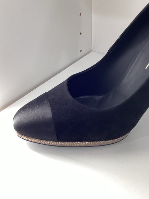 Sz 40 Chanel Multi Media Black Suede Satin Heels Pumps Shoes
